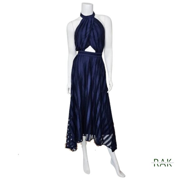 AMUR "Leonie" Twilight Blue Halter Striped Cutout Midi Dress | US 8 | $598 - Picture 4 of 8